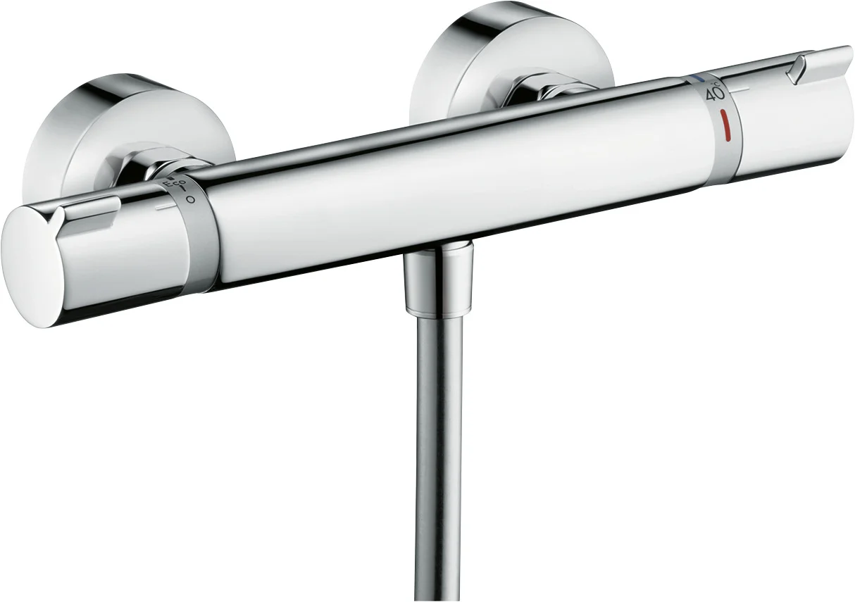 Hansgrohe Ecostat Comfort Brausethermostat Aufputz Chrom, DN15, max. Durchfluss 17 l/min bei 3 bar, Temperaturbegrenzung einstellbar, Rückflussverhinderer, für Durchlauferhitzer geeignet