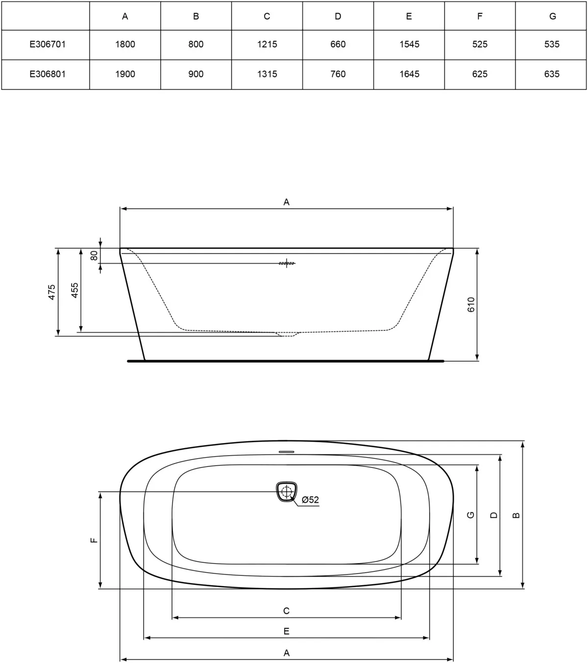 Ideal Standard Badewanne „Dea“ freistehend oval 190 × 90 cm in Weiß Ideal Standard Badewanne „Dea“ freistehend oval 190 × 90 cm in Weiß