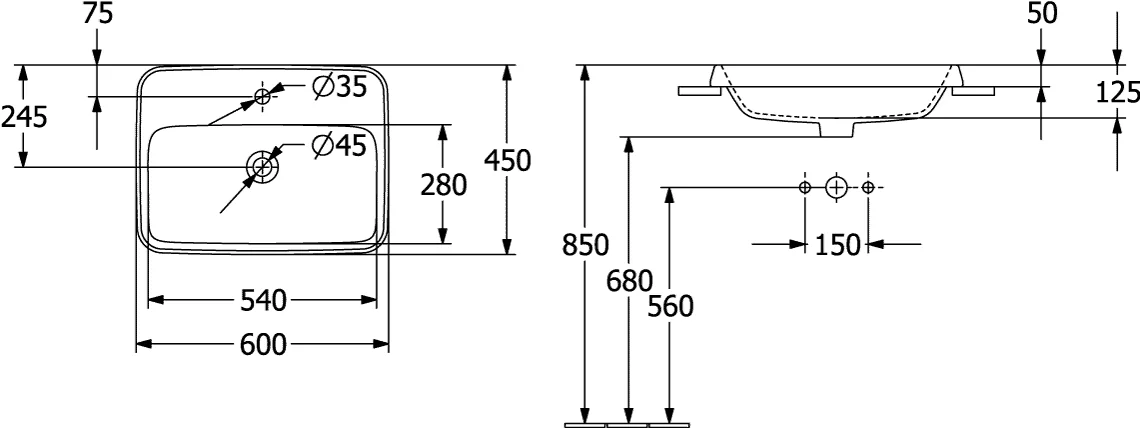 Villeroy & Boch Architectura Einbauwaschbecken 600x450mm Rechteck Villeroy & Boch Architectura Einbauwaschbecken 600x450mm Rechteck