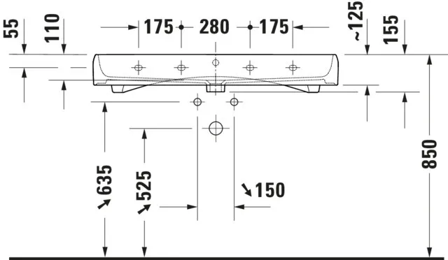 Wandwaschtisch Unterseite glasiert „Qatego“ 100 × 47 × 15 cm, Hahnlochposition mittig Wandwaschtisch Unterseite glasiert „Qatego“ 100 × 47 × 15 cm, Hahnlochposition mittig