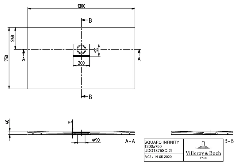 Villeroy & Boch rechteck Duschwanne „Squaro Infinity“ nur flächenbündige Installation 130 × 75 cm ohne Oberflächenbeschichtung, in Anthracite Villeroy & Boch rechteck Duschwanne „Squaro Infinity“ nur flächenbündige Installation 130 × 75 cm ohne Oberflächenbeschichtung, in Anthracite
