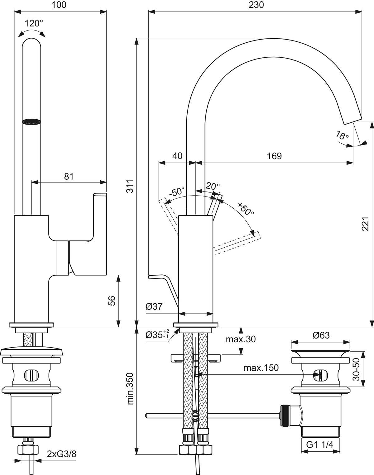 Einhand-Waschtischarmatur „Joy“ Ausladung 169 mm in Chrom