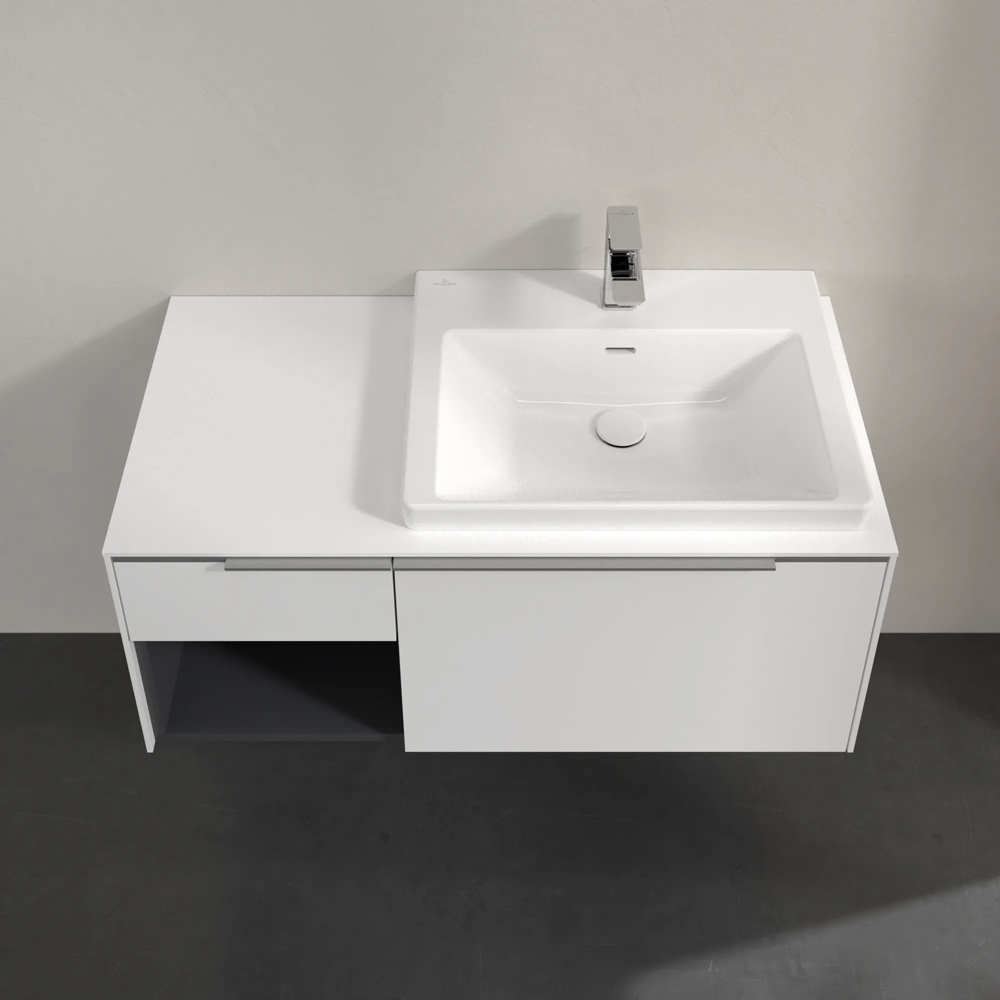 Villeroy & Boch Waschtischunterschrank mit Regalelement „Subway 3.0“ für Schrankwaschtisch 1001 × 423 × 516 mm Pure White, für Becken rechts