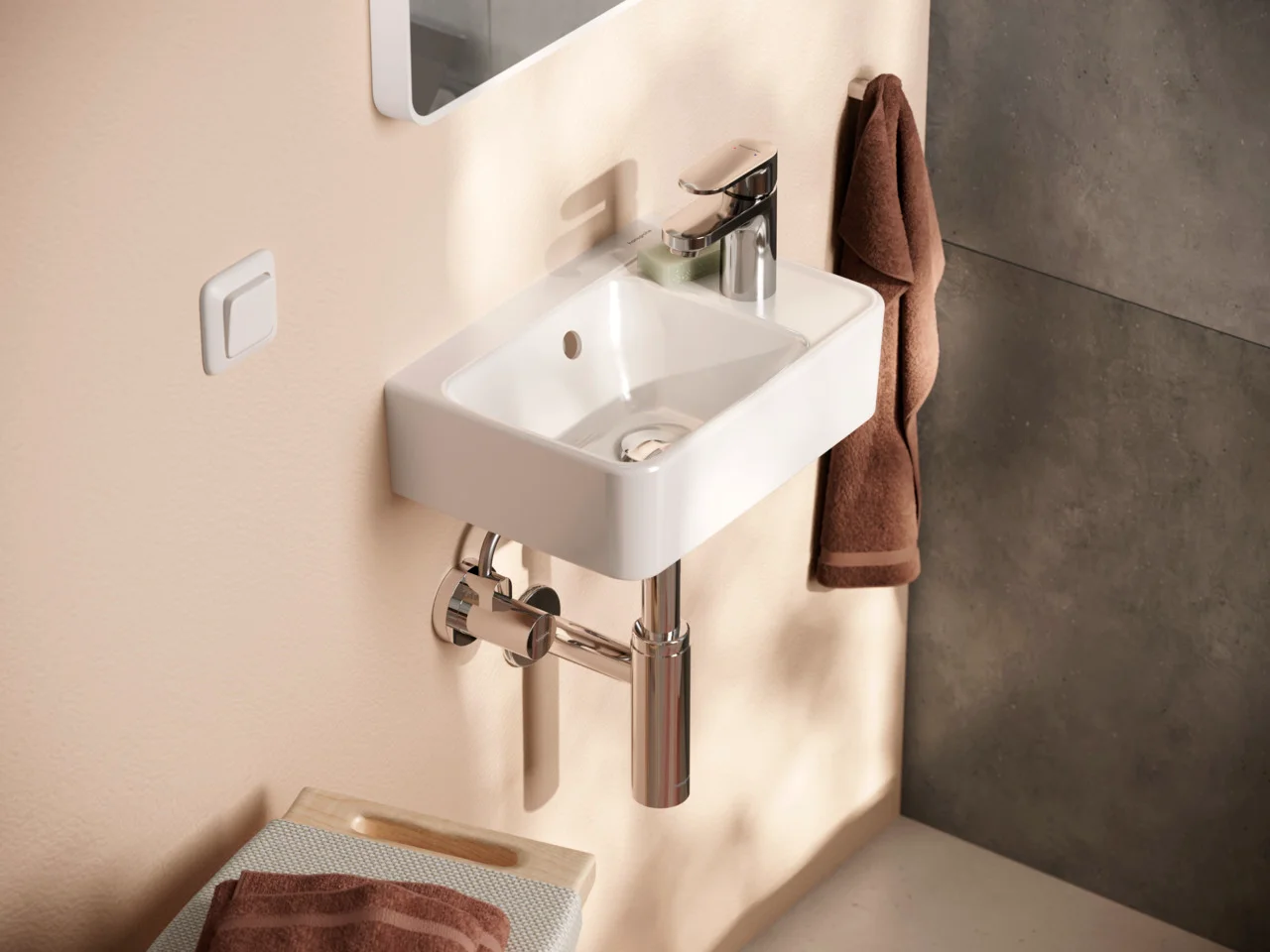 Hansgrohe Handwaschbecken Xanuia Q, weiß, 360x250 mm, wandhängend mit Hahnloch und Überlauf, SmartClean-Glasur, glänzend