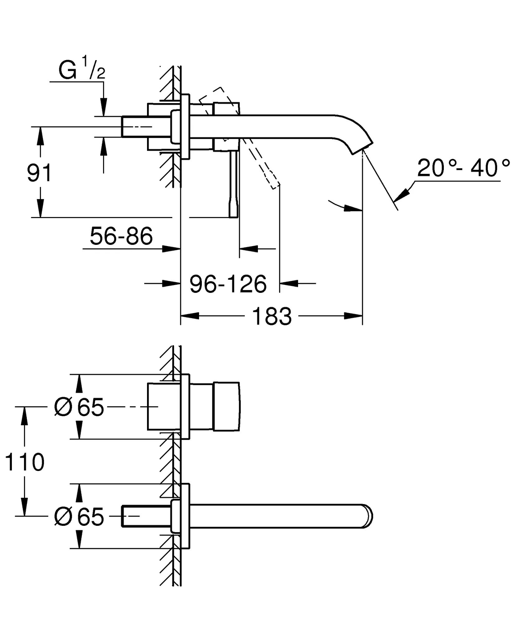Grohe Essence 2-Loch-Waschtischbatterie Wandmontage hard graphite Grohe Essence 2-Loch-Waschtischbatterie Wandmontage hard graphite