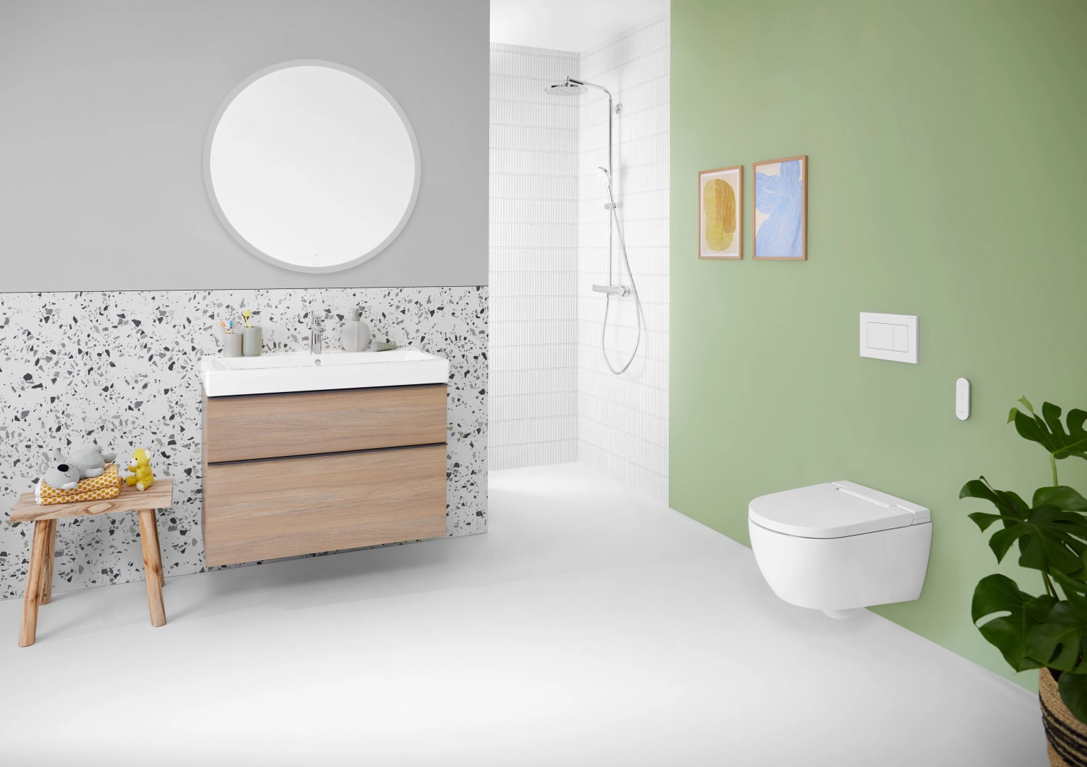 Geberit Wand-Dusch-WC Komplettanlage AquaClean „Alba“ 600 × 484 × 400 mm in weiß alpin, Befestigung sichtbar, ohne Spülrand