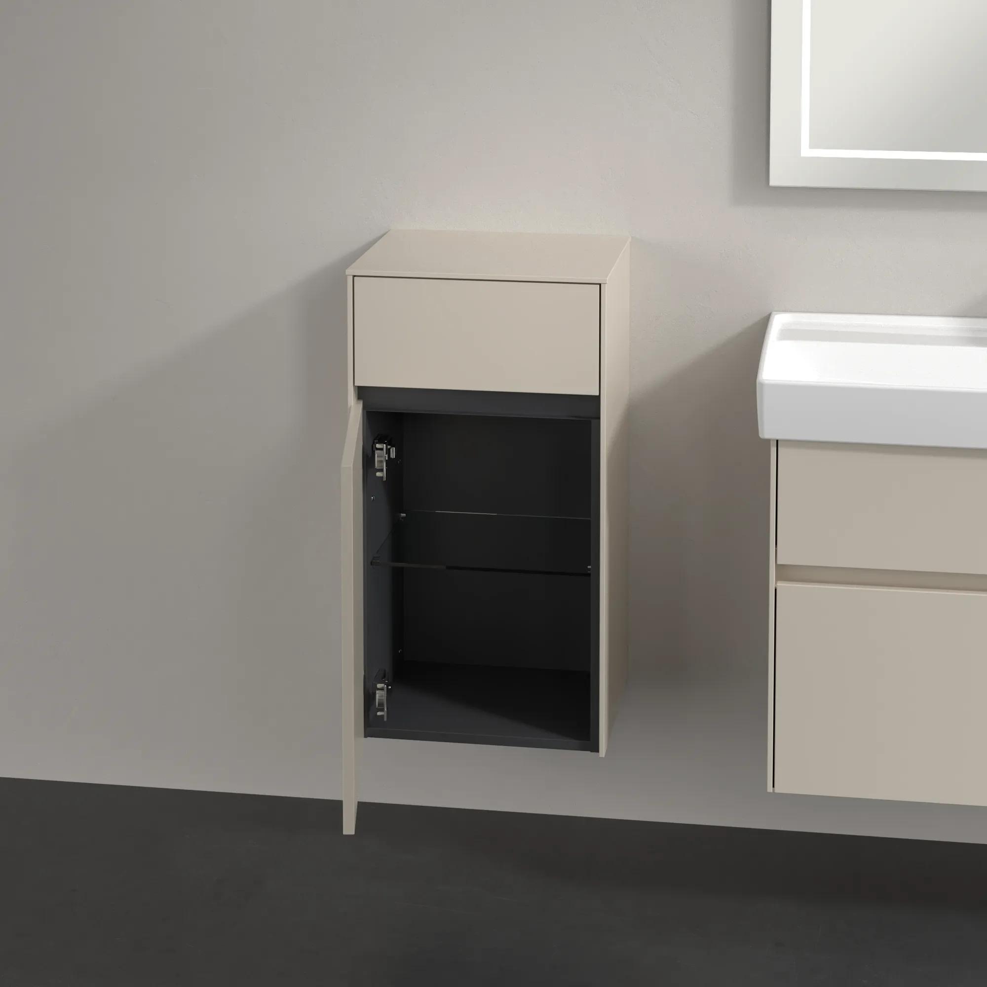 Villeroy & Boch Seitenschrank Collaro C03200, Cashmere Grey, 404x748x349 mm, 1 Tür, 1 Schublade mit SoftClosing, Wandmontage Villeroy & Boch Seitenschrank Collaro C03200, Cashmere Grey, 404x748x349 mm, 1 Tür, 1 Schublade mit SoftClosing, Wandmontage