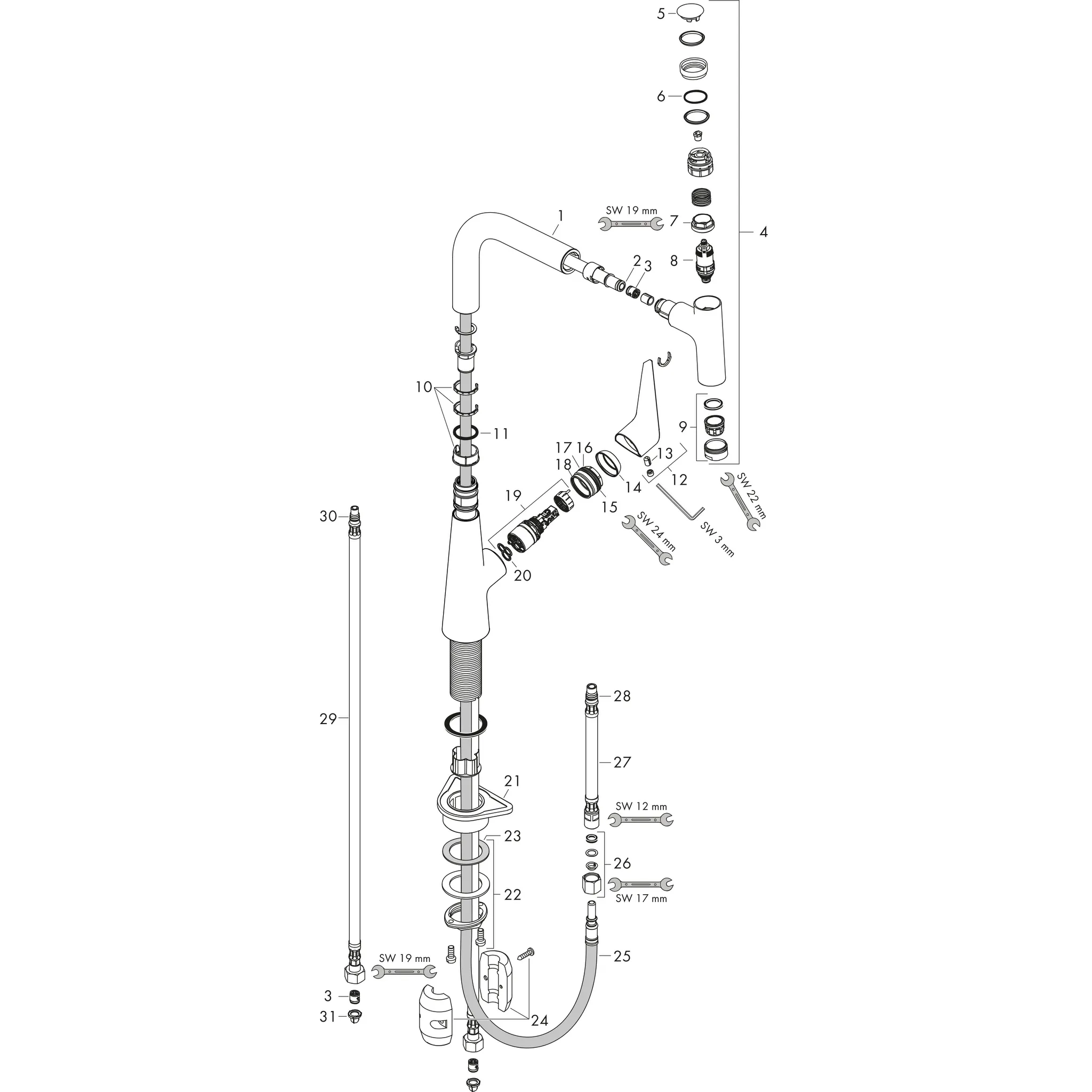 Hansgrohe Talis Select M51 Einhebel-Küchenmischer 220 mit Ausziehauslauf, Edelstahl-Optik, Schwenkbereich 110° oder 150°, Normalstrahl, Select-Knopf, MagFit-Brausehalterung, max. Durchfluss 8 l/min, Keramikmischsystem, Temperaturbegrenzung, Rückflussverh