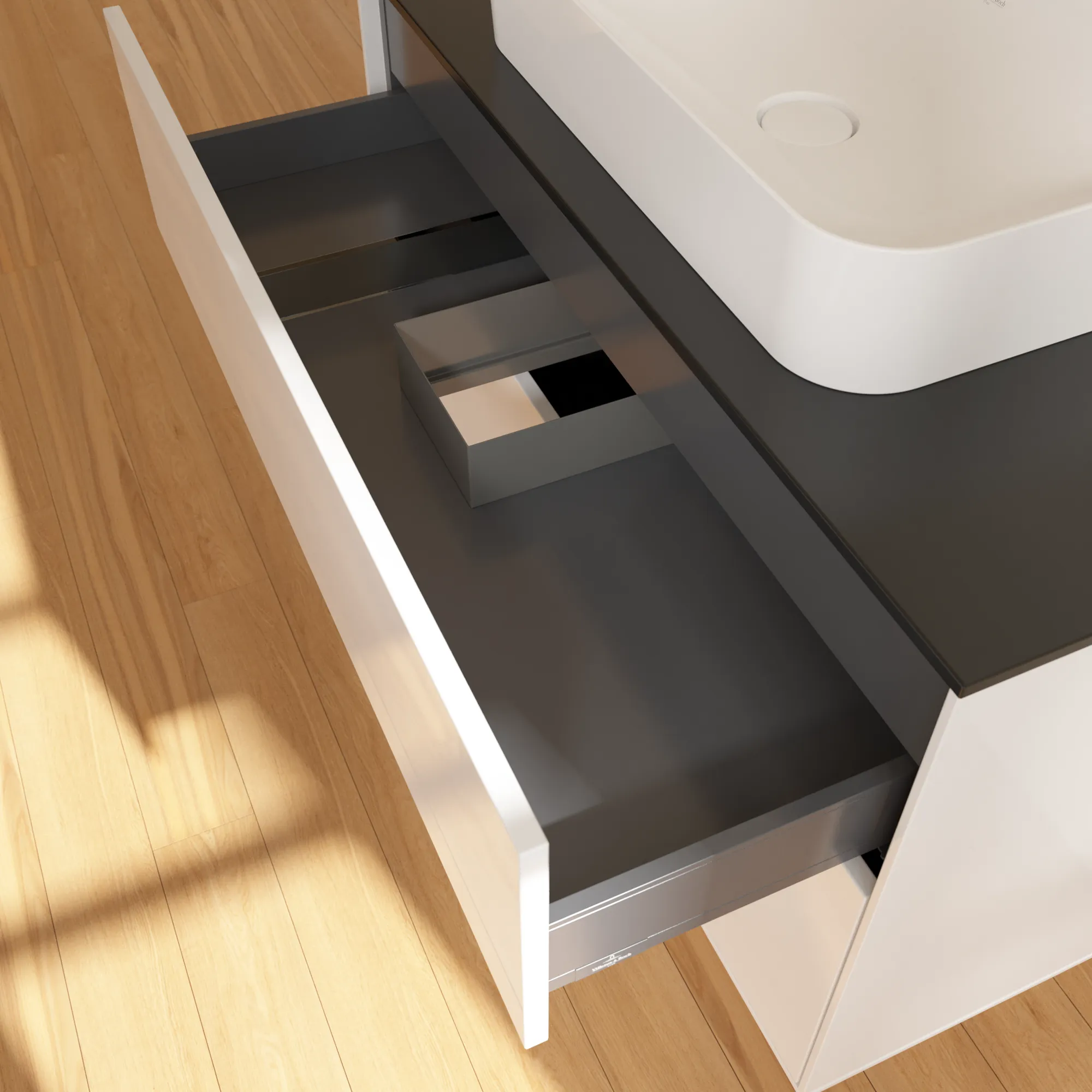 Villeroy & Boch Waschtischunterschrank „Finion“ für Schrankwaschtisch 1000 × 603 × 501 mm Glossy White Lacquer, ohne Hahnlochbohrung, für Becken mittig