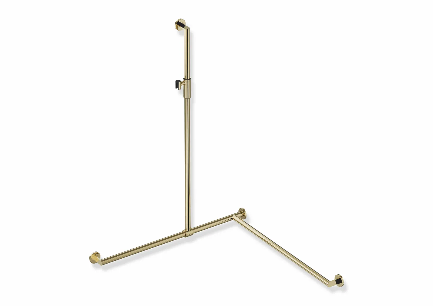 Duschhandlauf mit verschiebbarer Brausehalterstange, Edelstahl, PVD, mit magnetischem Brausehalter, senkrechte Länge 1250 mm, waagerechte Längen 965 mm, D: 32 mm, Ausführung rechts, in Farbe CK (Messing glänzend)