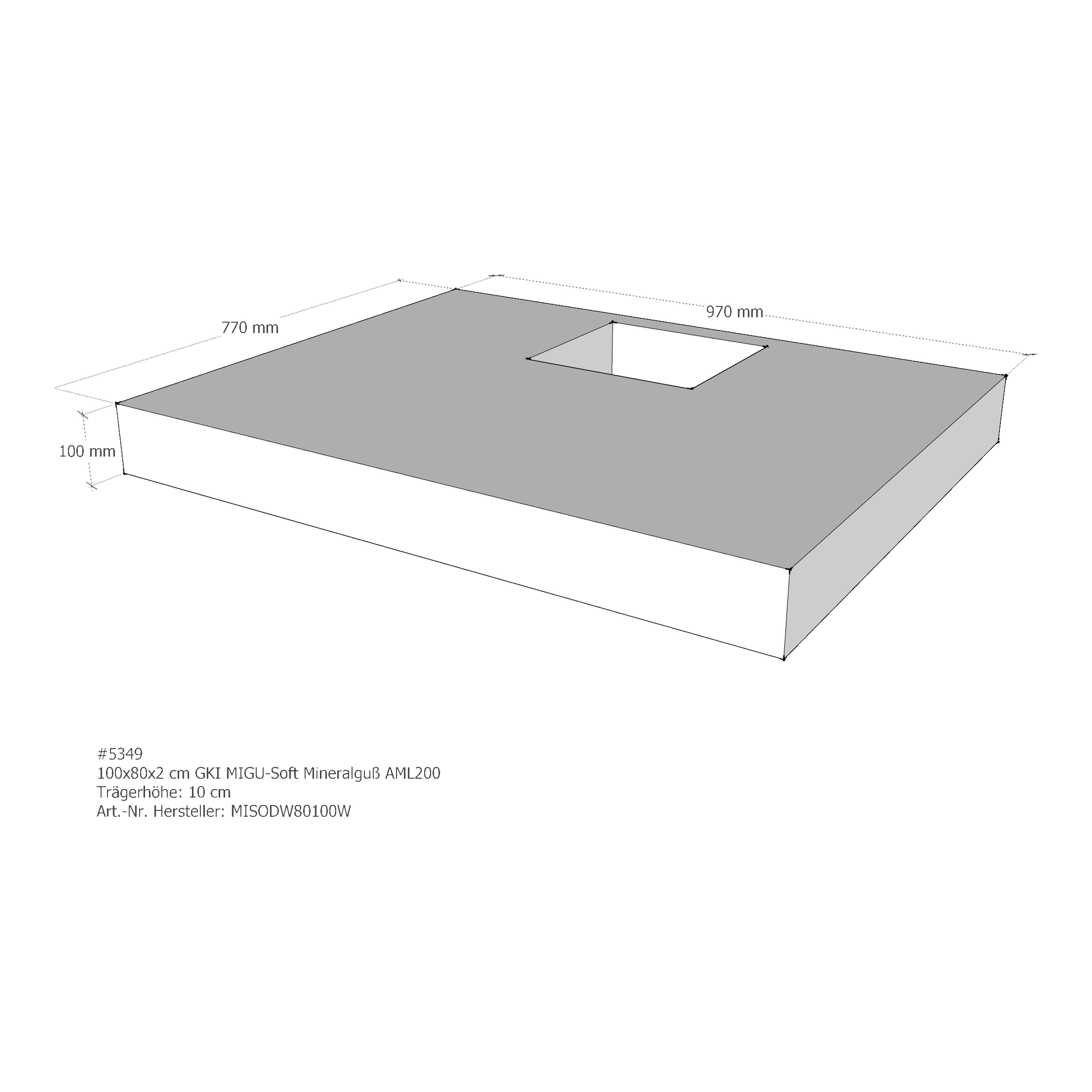 Duschwannenträger für GKI MIGU-Soft Mineralguß 100 × 80 × 2 cm