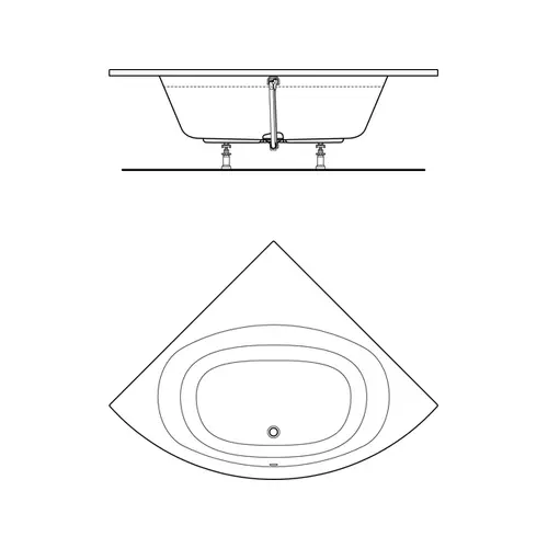 Badundu Badewanne eck viertelkreis 1500 × 2115 mm, Mittelablauf