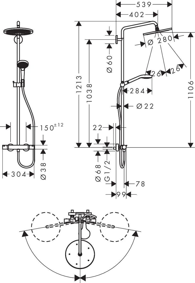 Showerpipe Croma Select S 280 chrom Showerpipe Croma Select S 280 chrom