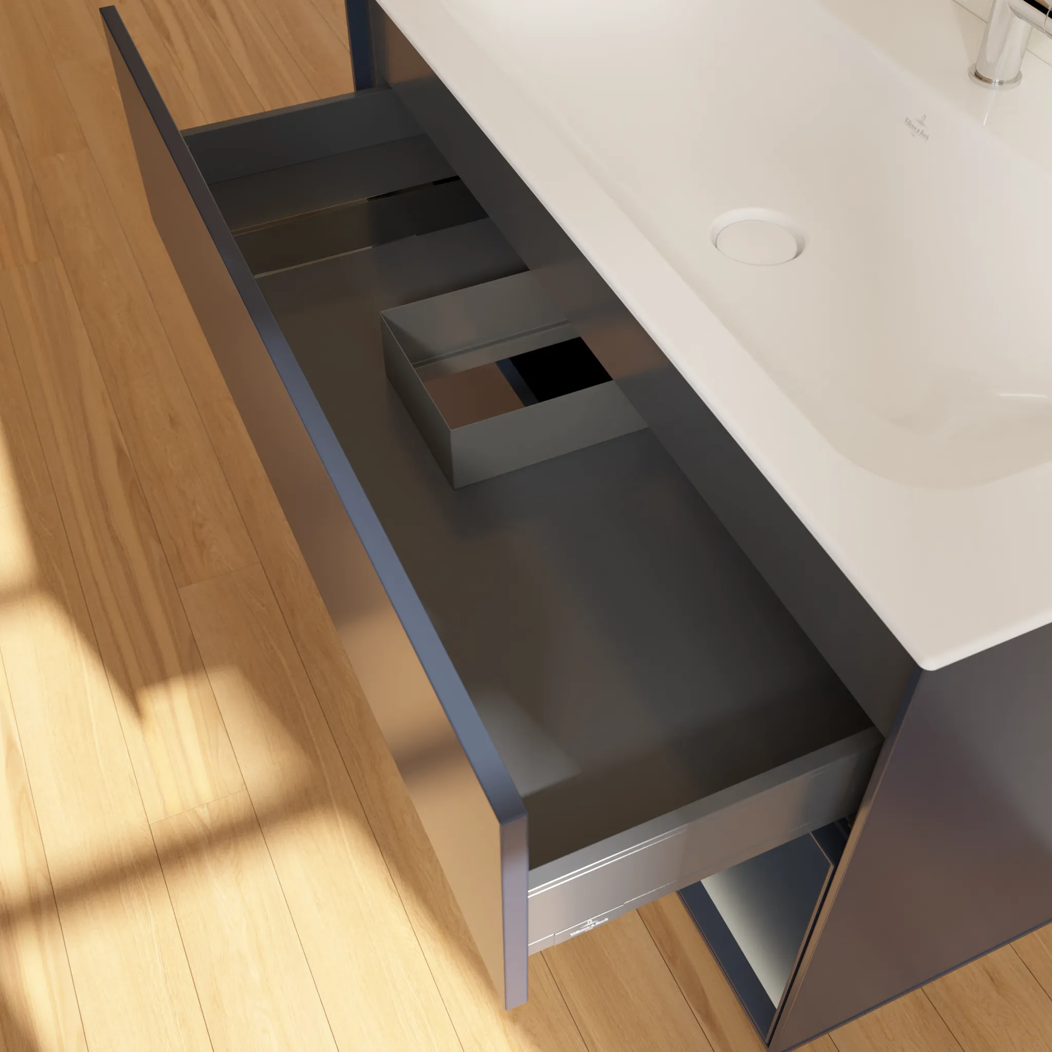 Villeroy & Boch Waschtischunterschrank „Finion“ für Schrankwaschtisch 996 × 591 × 498 mm Midnight Blue Matt Lacquer, für Becken mittig Villeroy & Boch Waschtischunterschrank „Finion“ für Schrankwaschtisch 996 × 591 × 498 mm Midnight Blue Matt Lacquer, für Becken mittig