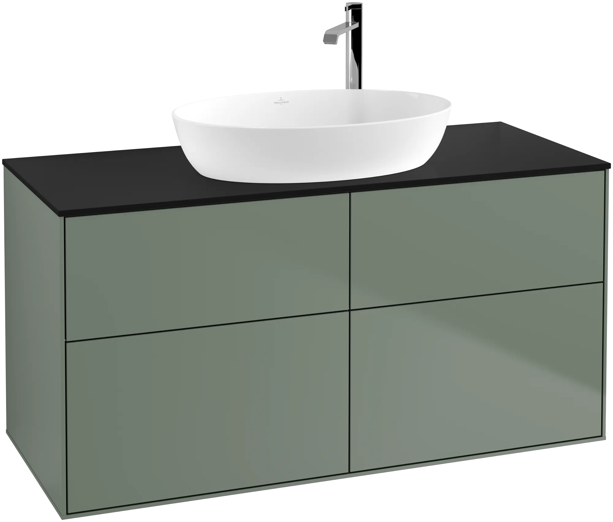 Villeroy & Boch Waschtischunterschrank „Finion“ für Schrankwaschtisch 1200 × 603 × 501 mm Olive Matt Lacquer, mit Hahnlochbohrung, für Becken mittig
