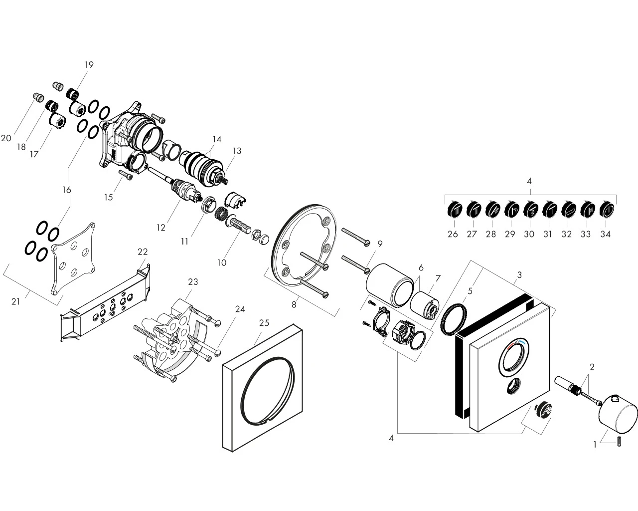 Thermostat UP Axor ShowerSelect Highflow FS 1 Verbraucher quadr.chrom