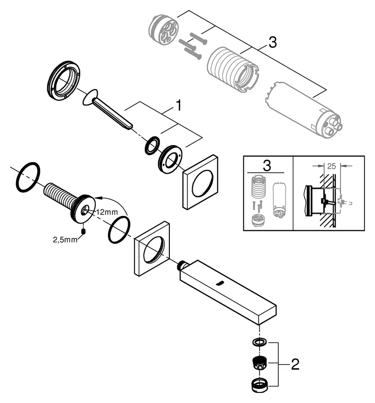 2-Loch-Waschtischbatterie Eurocube Joy 19997, Wandmontage, Fertigmontageset für 23 429, Ausladung 170 mm, chrom