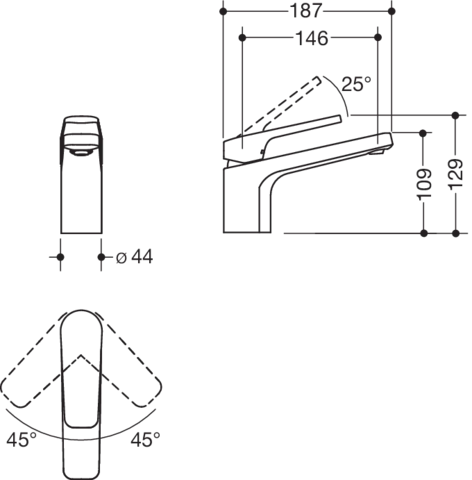 Einhand-Waschtischmischer „System-Armaturen“ Ausladung 187 mm