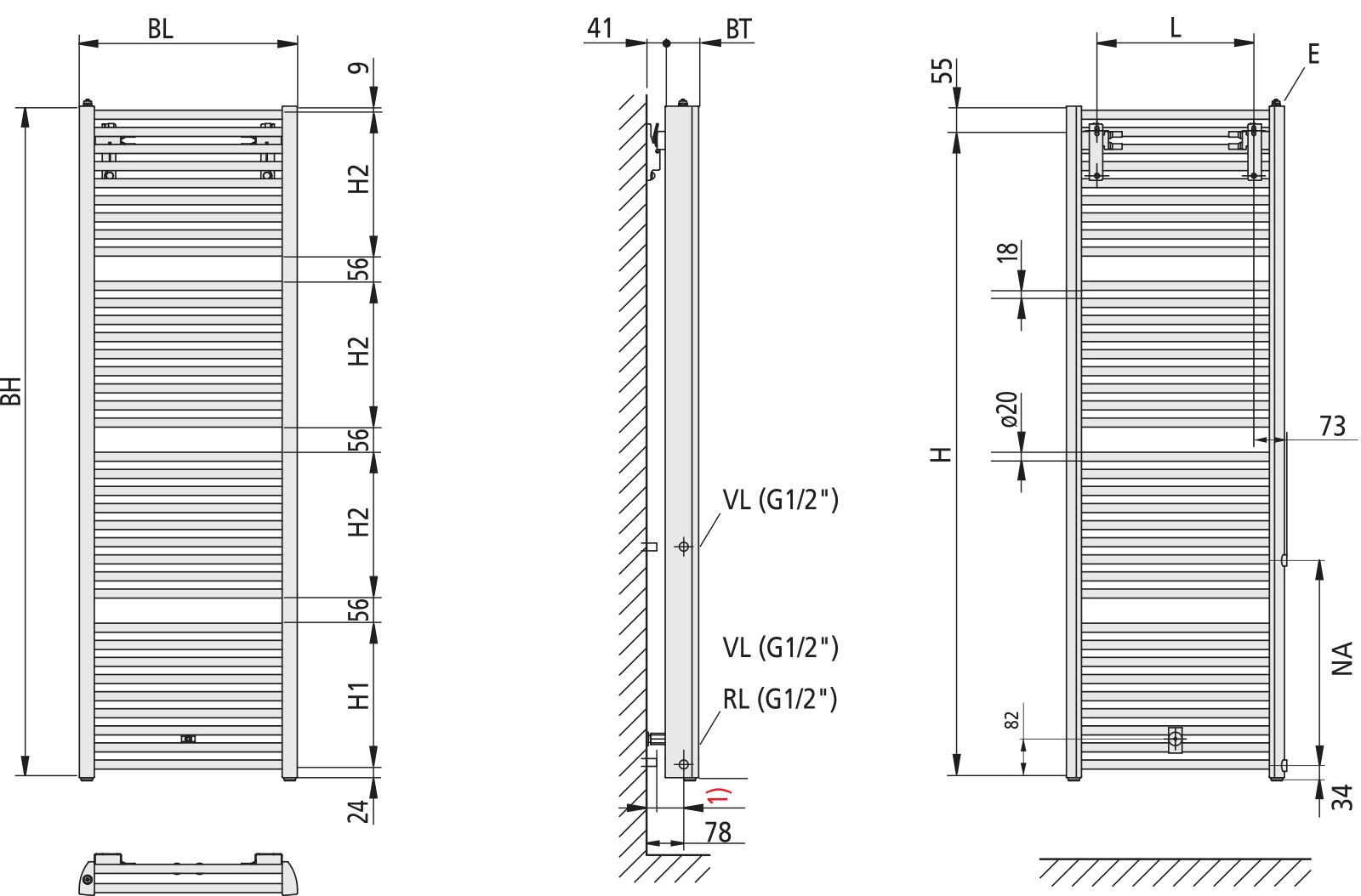 Kermi Design-Heizkörper „Duett®-D“ Austauschheizkörper 63,4 × 179,6 cm in Graphit Metallic