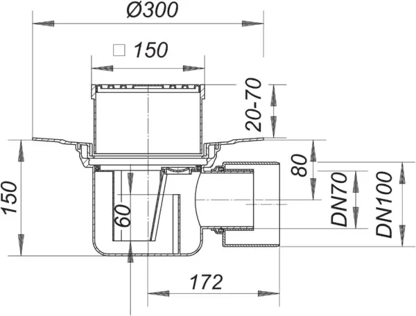 Bodenablauf 57 KE, DN 70/DN 100, 150 x 150 mm Bodenablauf 57 KE, DN 70/DN 100, 150 x 150 mm