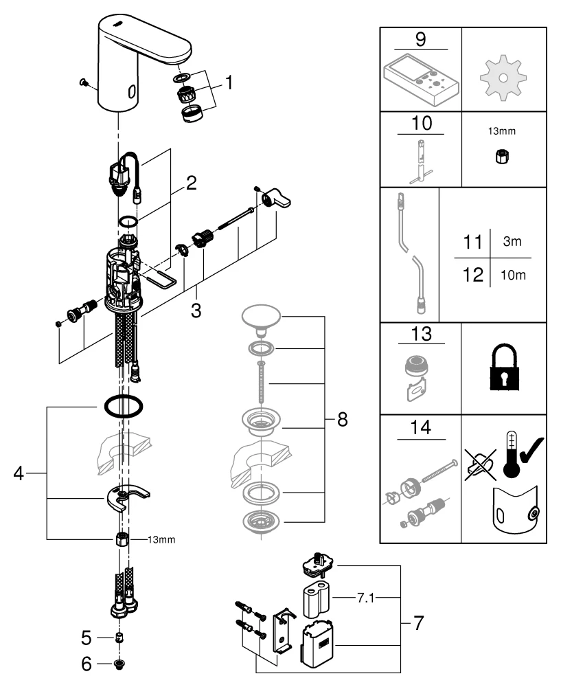 Infrarot-Elektronik für Waschtisch Eurosmart CE 36327_2, M-Size, mit Mischung, 6V Lithium-Batterie, Armaturengruppe I, Schutzart IP 59 Infrarot-Elektronik für Waschtisch Eurosmart CE 36327_2, M-Size, mit Mischung, 6V Lithium-Batterie, Armaturengruppe I, Schutzart IP 59