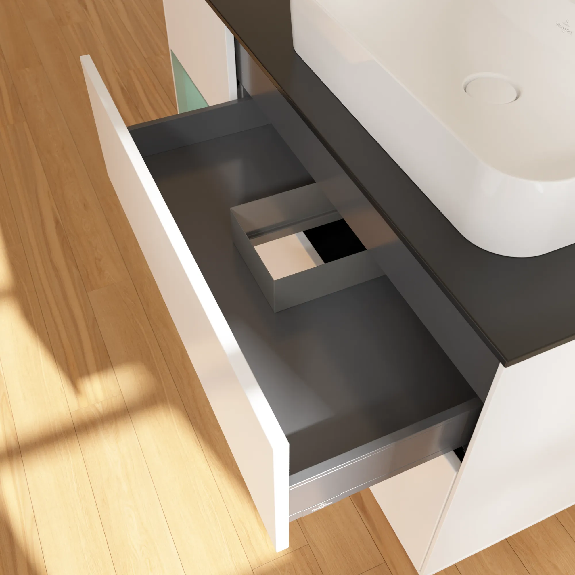 Villeroy & Boch Waschtischunterschrank „Finion“ für Schrankwaschtisch 1200 × 603 × 501 mm White Matt Lacquer, für Becken rechts Villeroy & Boch Waschtischunterschrank „Finion“ für Schrankwaschtisch 1200 × 603 × 501 mm White Matt Lacquer, für Becken rechts