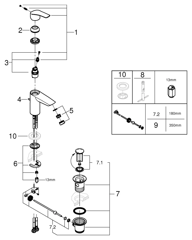 Einhand-Waschtischbatterie Eurosmart 33265_3, S-Size, Einlochmontage, Temperaturbegrenzer, Zugstangen-Ablaufgarnitur, chrom