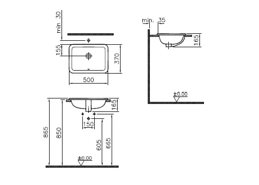 VitrA S20 Einbauwaschtisch 50x37cm, Weiß Hochglanz VitrA S20 Einbauwaschtisch 50x37cm, Weiß Hochglanz