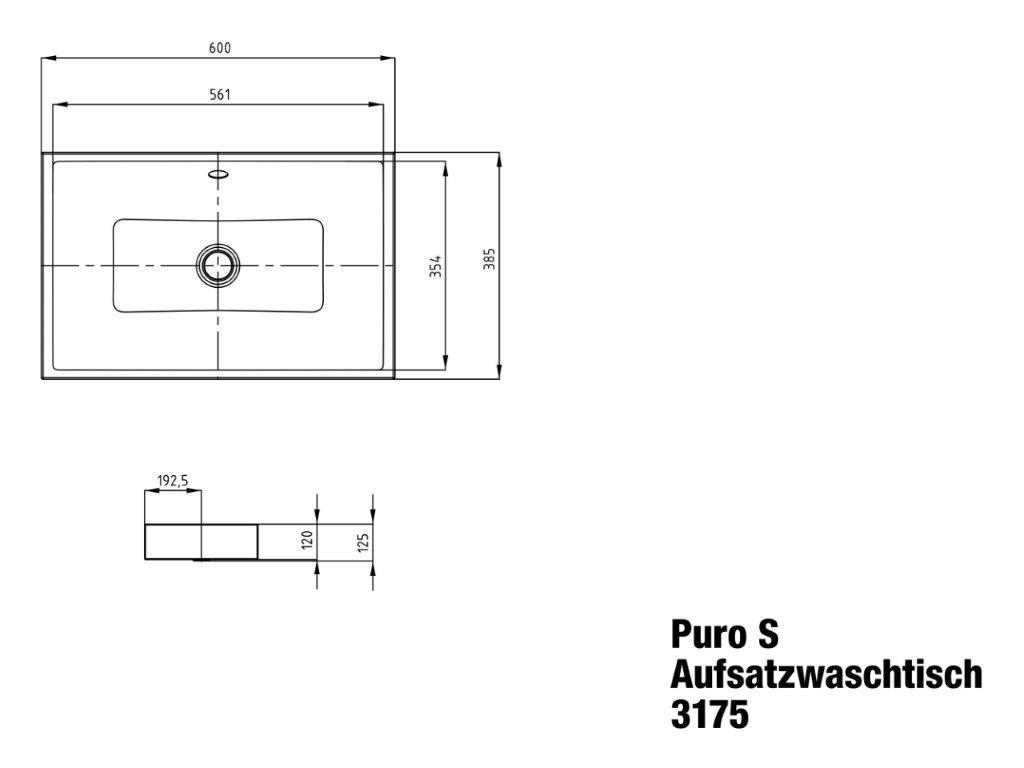 Aufsatzwaschtisch „Puro S“ 60 × 38,5 cm, ohne Hahnlochbohrung in cool grey 30, mit Perl-Effekt