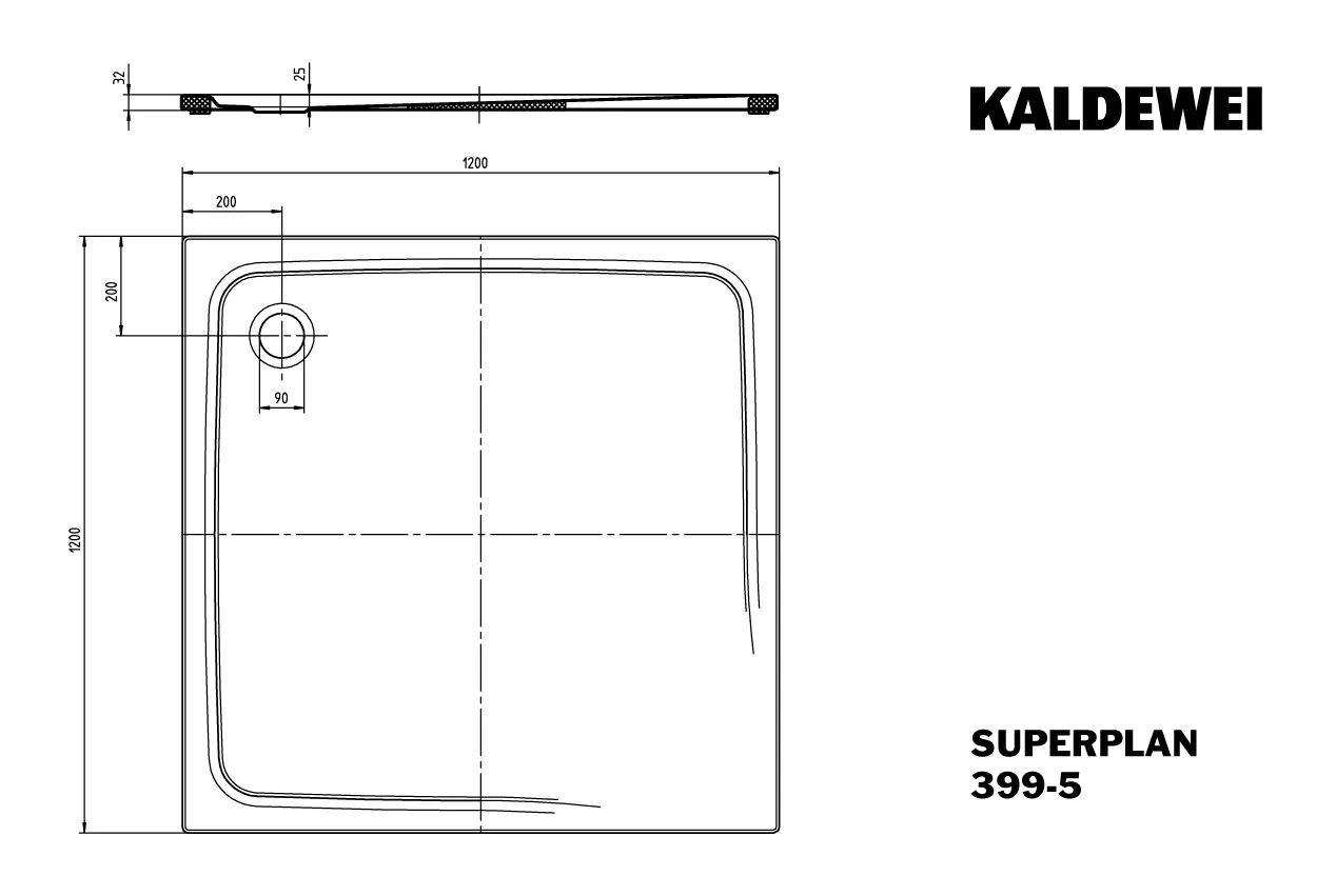Kaldewei quadrat Duschwanne „Superplan Classic“ 120 × 120 cm ohne Oberflächenbeschichtung, ohne Oberflächenveredelung, in cool grey 90