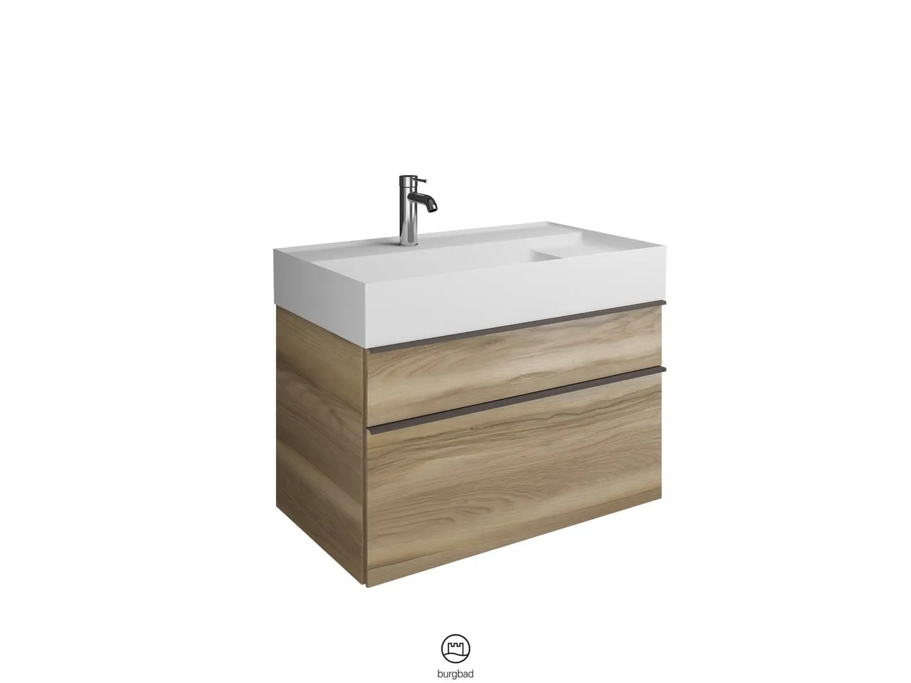 burgbad Yumo PG1 Mineralguss-Waschtisch inkl. WTU SFKN082, 470x815x610