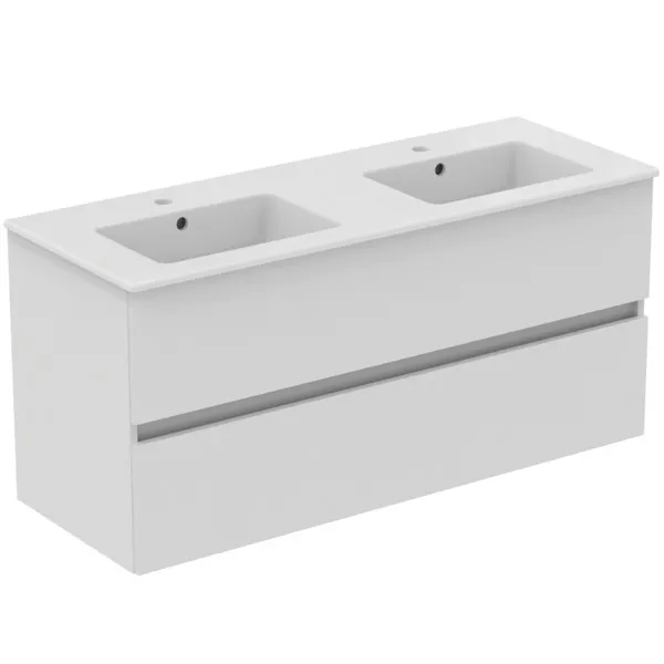 Möbelpaket Eurovit+ mit Waschtisch 121cm Weiß und Unterschrank 120cm 2 Auszüge Hochglanz grau lackiert