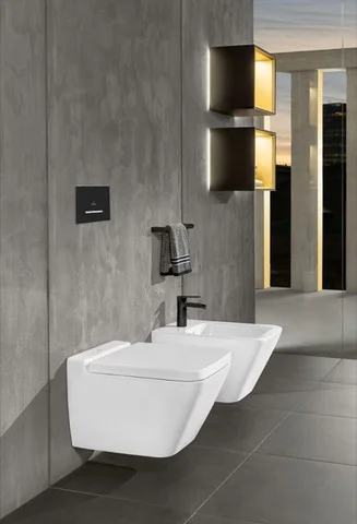 Villeroy & Boch Bidet „Finion“, Befestigung verdeckt, mit Hahnlochbohrung 375 × 320 × 560 mm in Weiß Alpin, mit CeramicPlus