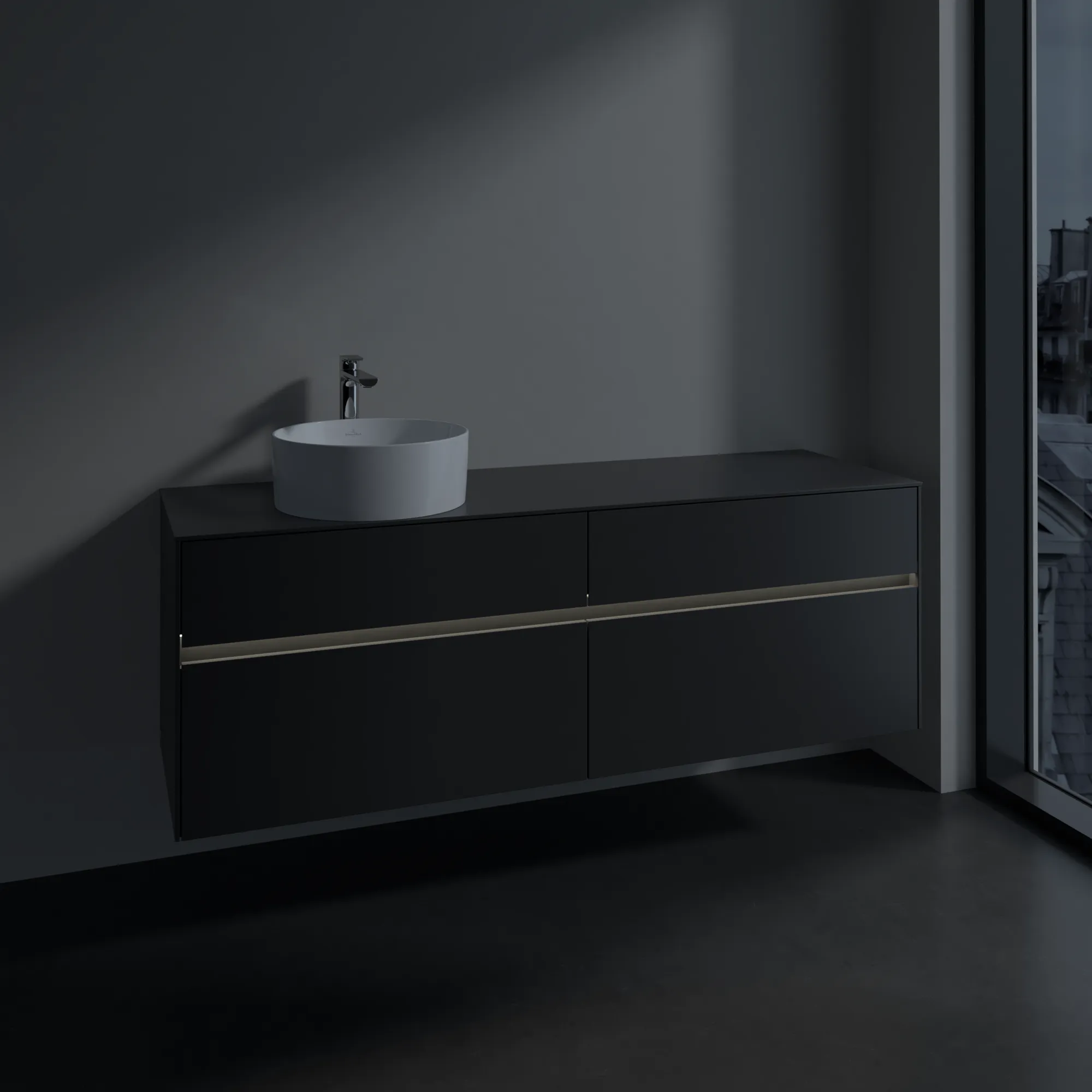 Villeroy & Boch Waschtischunterschrank „Collaro“ 1600 × 548 × 500 mm Graphite, mit Beleuchtung, für Becken links