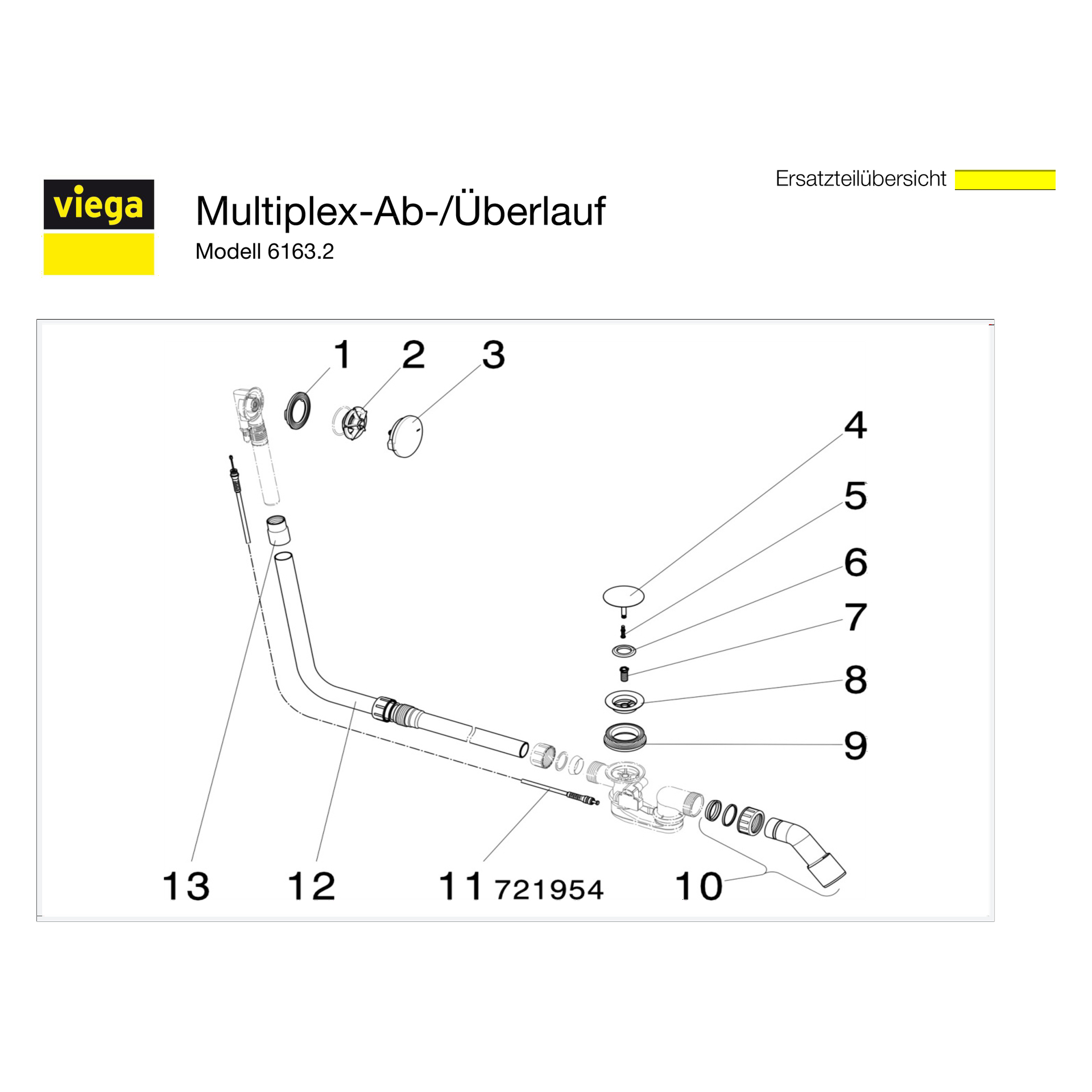 Viega Ab- und Überlaufgarnitur Modell 6163.2 „Multiplex“ in DN40 / 50 / 1070 Messing verchromt 24,6 cm