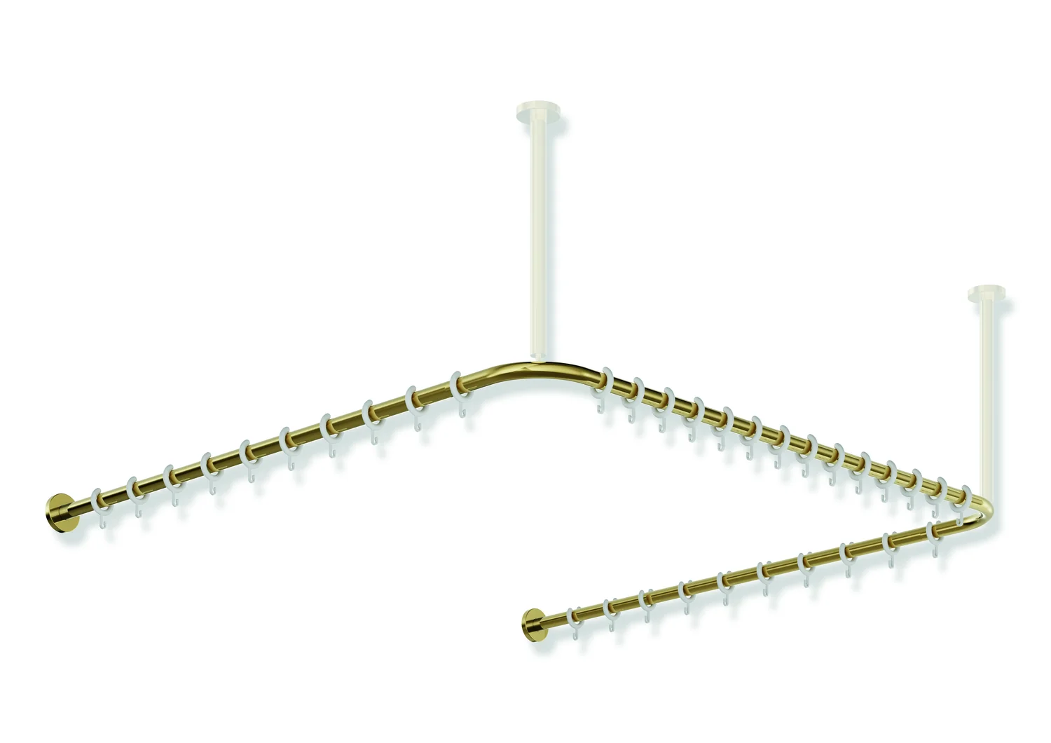 HEWI Vorhangstange System 900, Edelstahl PVD Gold glänzend, Achsmaß 1187 x 1175 x 1187 mm, 34 Ringe, kürzbar