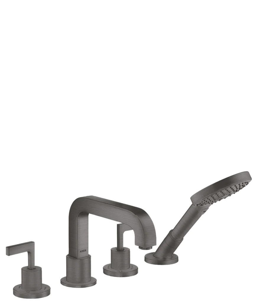 Hansgrohe AXOR Citterio 4-Loch Fliesenrandarmatur Brushed Black Chrome, Ausladung 190 mm, mit Handbrause und Brauseschlauch Hansgrohe AXOR Citterio 4-Loch Fliesenrandarmatur Brushed Black Chrome, Ausladung 190 mm, mit Handbrause und Brauseschlauch
