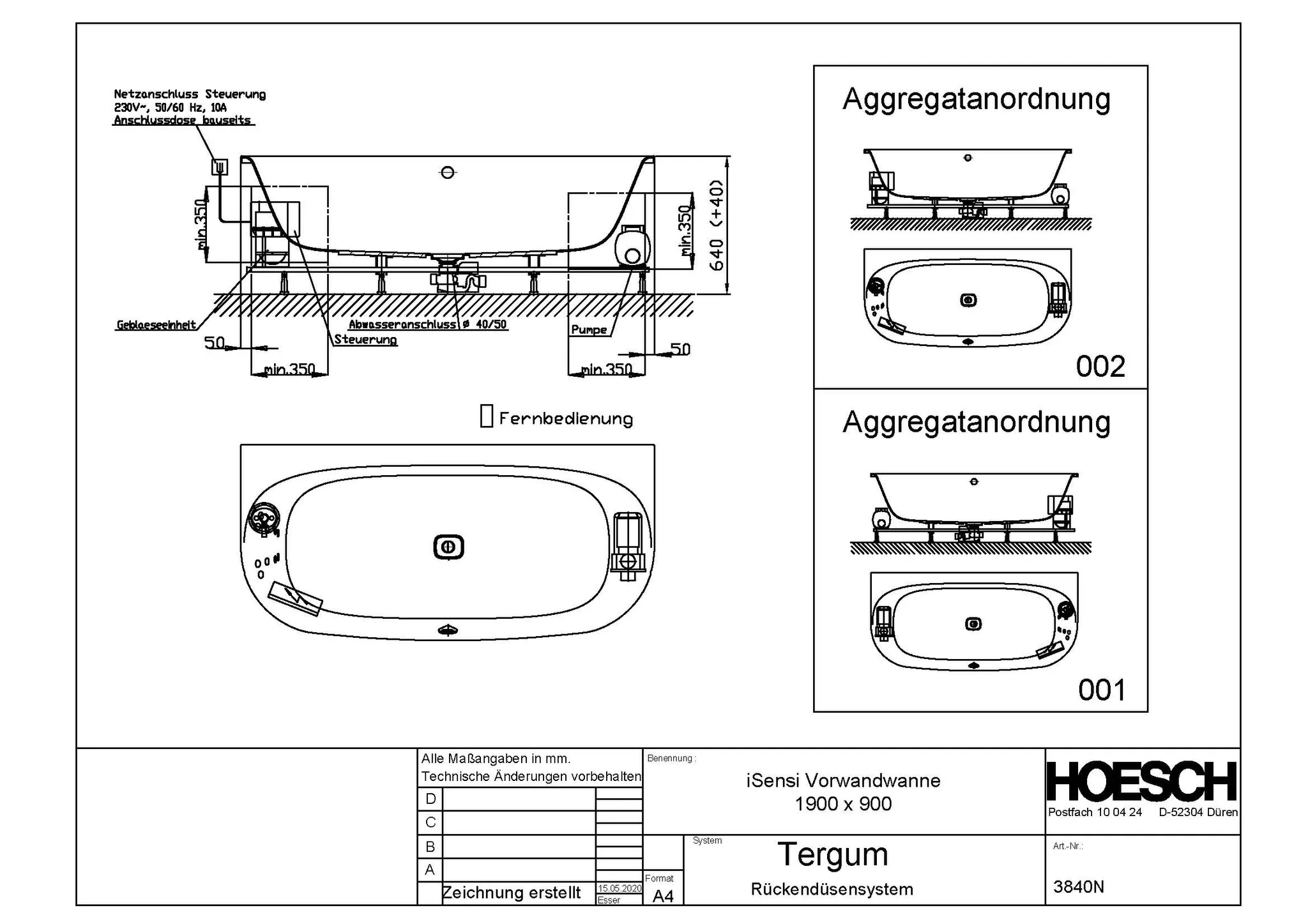 Hoesch iSensi Whirlwanne Vorwand 1900x900 Tergum weiß/verchromt Motor links