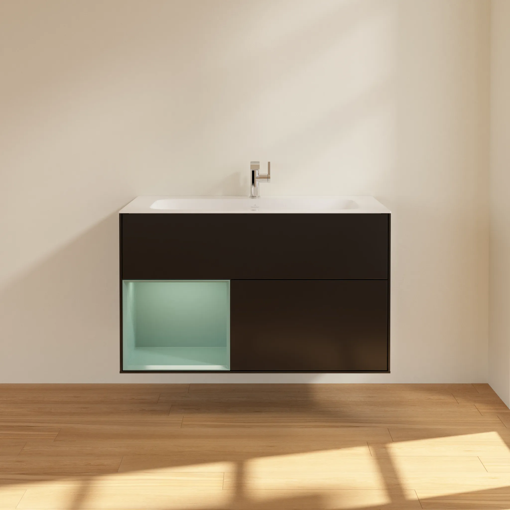 Villeroy & Boch Waschtischunterschrank „Finion“ für Schrankwaschtisch 996 × 591 × 498 mm Black Matt Lacquer, für Becken mittig Villeroy & Boch Waschtischunterschrank „Finion“ für Schrankwaschtisch 996 × 591 × 498 mm Black Matt Lacquer, für Becken mittig