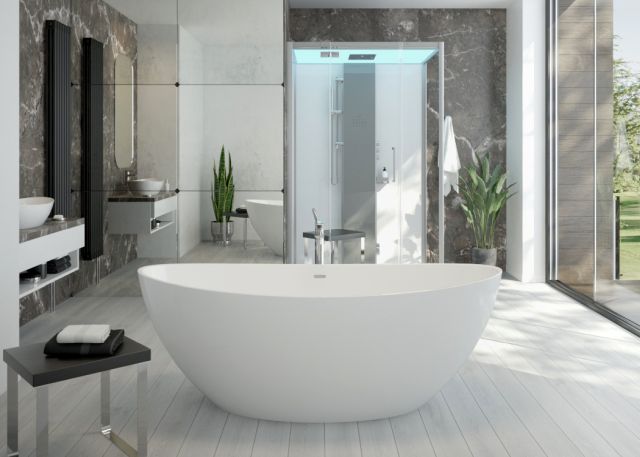 Hoesch Badewanne „Namur“ freistehend oval 160 × 75 cm in Weiß