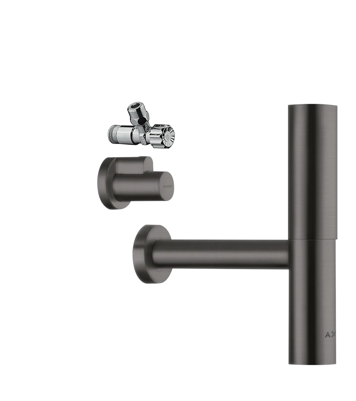 Hansgrohe AXOR Design Siphon Set Flowstar Brushed Black Chrome, 2 Eckventile, 2 Schuber, Verstellweg 65–165 mm, Wandabstand 330 mm, Stauwasserhöhe 75 mm, Anschluss G 11/4