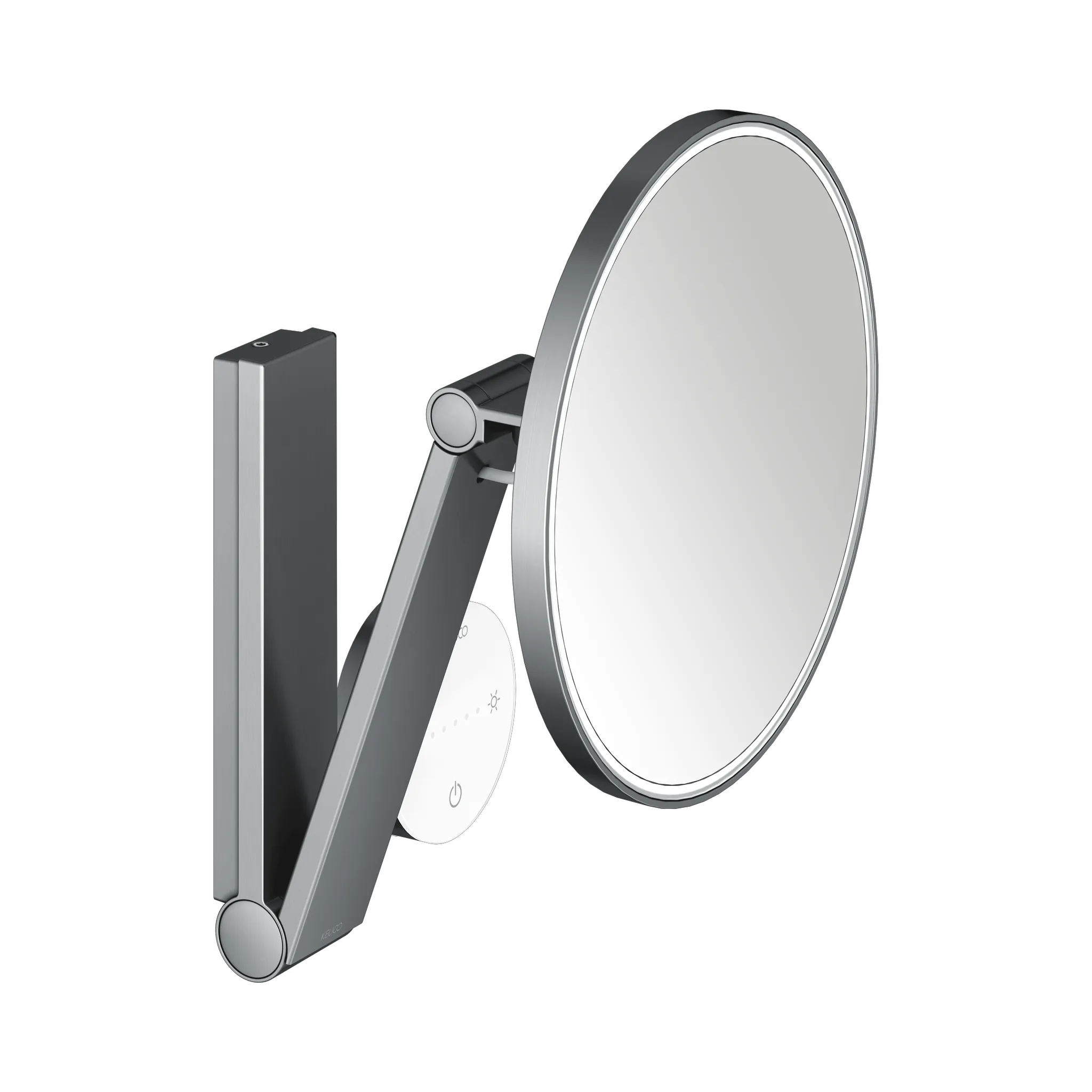 KEUCO Kosmetikspiegel iLook_move beleuchtet Wandmodell, runder Spiegel, 212 mm Durchmesser, IP24, 3-dimensionaler Gelenkarm, x5 Vergrößerung