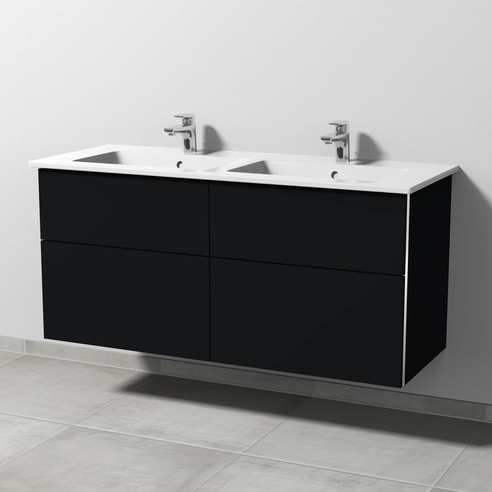 Sanipa Waschtischunterschrank „3way“ 1255 × 591 × 500 mm in Schwarz (matt), mit Hahnlochbohrung, Becken mittig