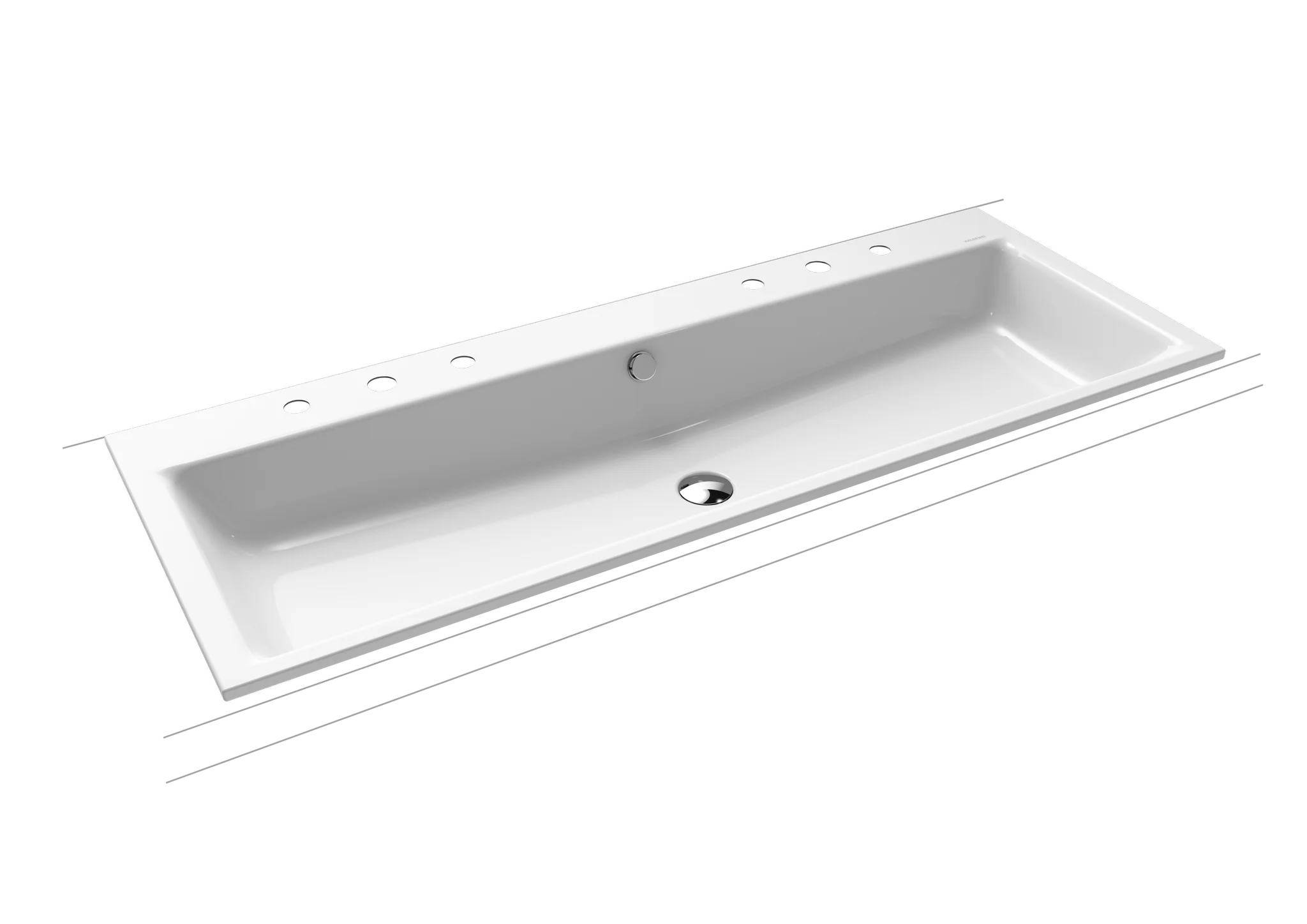 Doppelwaschtisch „Puro“ 120 × 46 cm, mit Überlauf, mit Hahnlochbohrung in alpinweiß mit Perl-Effekt Doppelwaschtisch „Puro“ 120 × 46 cm, mit Überlauf, mit Hahnlochbohrung in alpinweiß mit Perl-Effekt