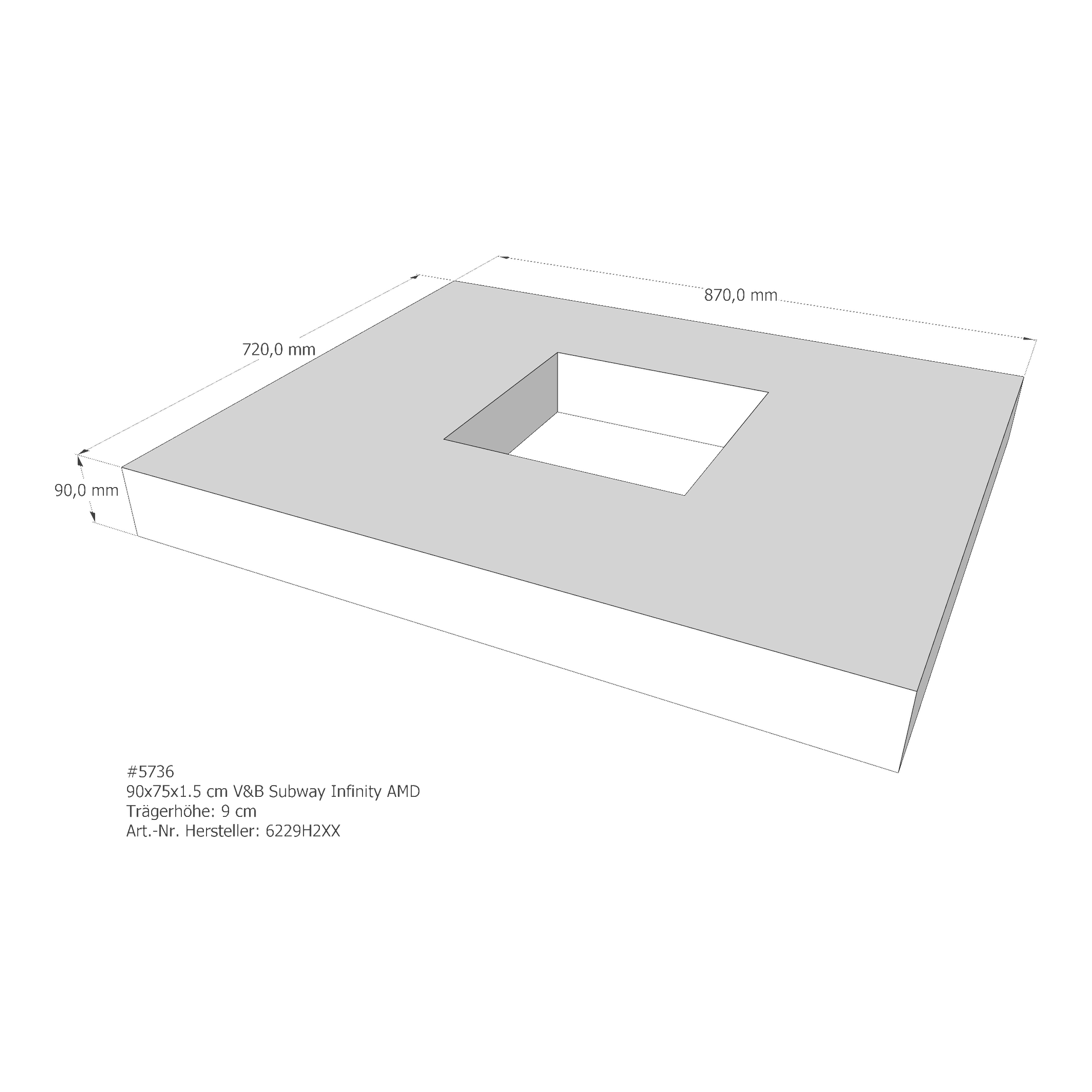 Duschwannenträger für Villeroy & Boch Subway Infinity 90 × 75 × 1,5 cm