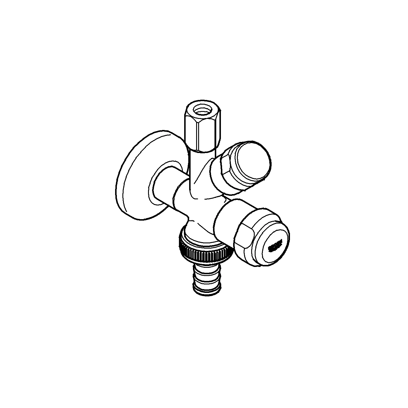 Original WAS Kombi-Eckventil 41070, DN 10, Wandmontage, Kartuschen-Oberteil für den absperrbaren Kupferrohranschluss, Fettkammer-Oberteil 3/8'' für den absperrbaren Schlauchanschluss, Rückflussverhinderer Typ EB, eigensicher, chrom