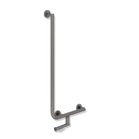 HEWI Winkelgriff mit Papierrollenhalter System 900, Edelstahl, 400x900 mm, rechts, Dunkelgrau Perlglimmer tiefmatt HEWI Winkelgriff mit Papierrollenhalter System 900, Edelstahl, 400x900 mm, rechts, Dunkelgrau Perlglimmer tiefmatt