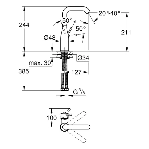 Einhand-Waschtischbatterie Essence 24177_1, L-Size, Einlochmontage, glatter Körper, schwenkbarer Auslauf, Professional Edition, chrom Einhand-Waschtischbatterie Essence 24177_1, L-Size, Einlochmontage, glatter Körper, schwenkbarer Auslauf, Professional Edition, chrom