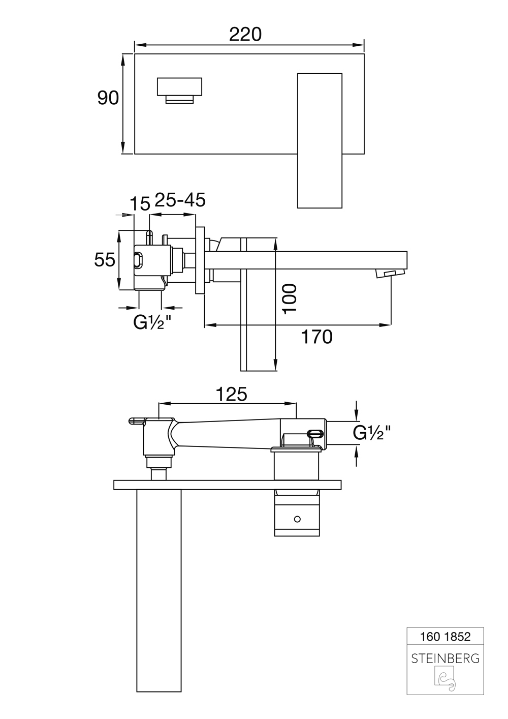 Serie 160 Waschtisch-Einhebelmischbatterie komplett für Wandmontage Ausladung: 17 cm Serie 160 Waschtisch-Einhebelmischbatterie komplett für Wandmontage Ausladung: 17 cm
