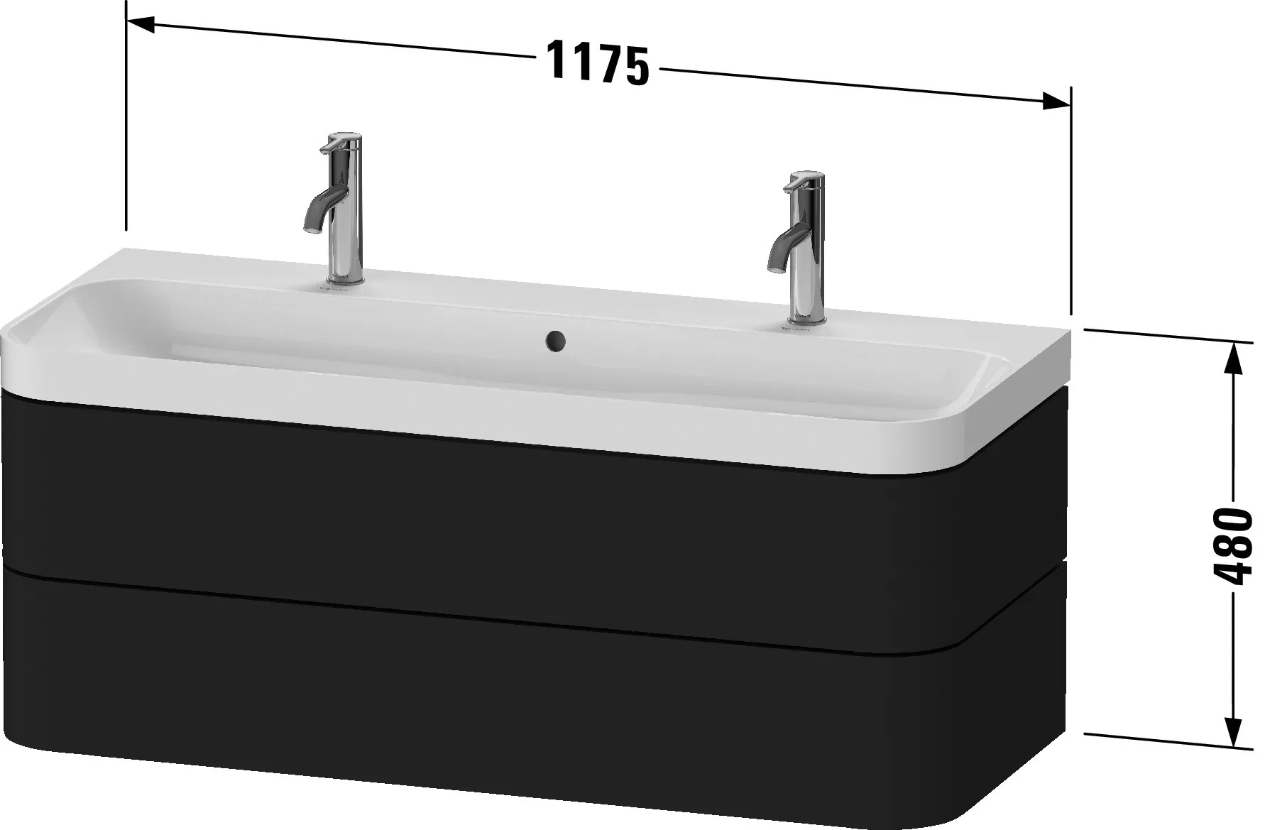 Duravit Waschtischunterschrank c-shaped Set wandhängend „Happy D.2 Plus“ 117,5 × 48 × 49 cm Graphit Supermatt